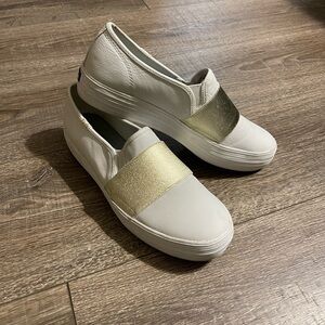 Women's Keds Ortholite Slip-On Sneakers in White with Gold band!